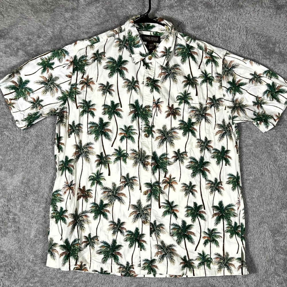 Cooke Street Hawaiian Shirt Mens Large White Palm Tree Tropical Print Button Up